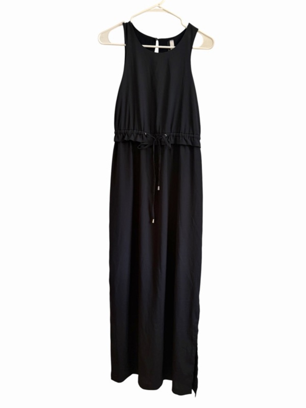 Sleeveless Black Drawstring Waist Maxi Dress